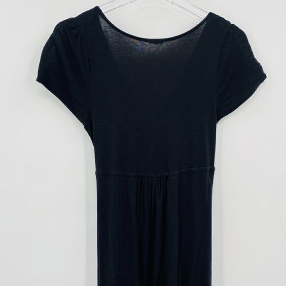 J. Crew Size Small Black Short Sleeve Belted Jersey Knit Casual Midi Dress - Picture 7 of 9